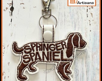 Embroidered Springer Spaniel Keyring: Brown Spaniel Bag Tag