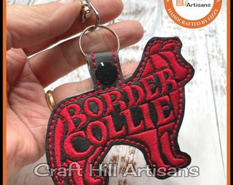 Border Collie Embroidered  Keyring: Collie Dog Bag Tag