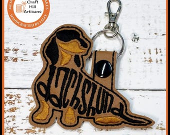 Embroidered Dachshund Keyring: Black and Tan Doxie Bag Tag