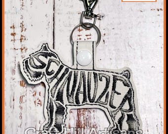 Schnauzer Embroidered  Keyring:  Dog Bag Tag