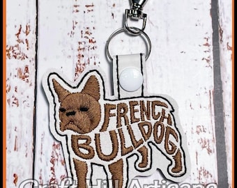 French Bulldog Embroidered  Keyring: Frenchie Dog Bag Tag