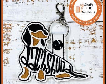 Embroidered Dachshund Keyring: Black & Tan Doxie Bag Tag