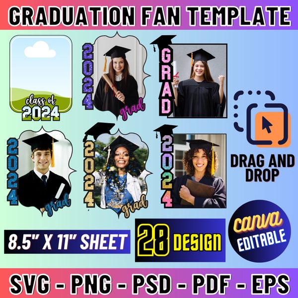 28+ Bundle Grad Paddle Fan Template Bundle, Grad Fan, Graduation Fan Template, Graduation Fan, Grad 2024, Graduation Cake Topper Template