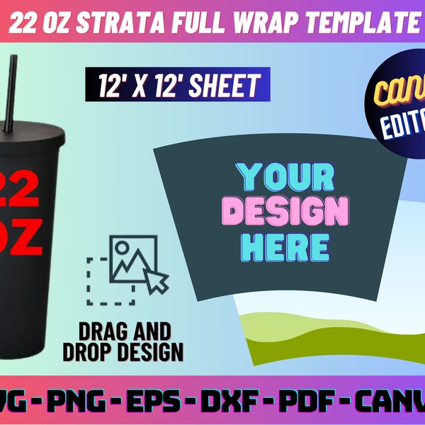 22 Oz Strata Wrap Template, 22 Oz Strata Template svg, Strata Full Wrap Template, Full Wrap Template, 16 oz Skinny Mug Template