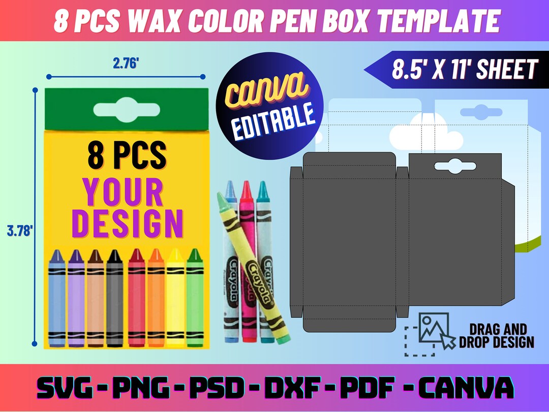 8 Pcs Crayon Box Svg Template, Wax Crayon Box Template, Crayon Favor