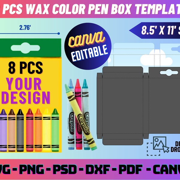 8 pcs Crayon Box Svg template, wax Crayon Box template, Crayon favor Box template, Box Svg, Pencil Box, mini Crayon Box template