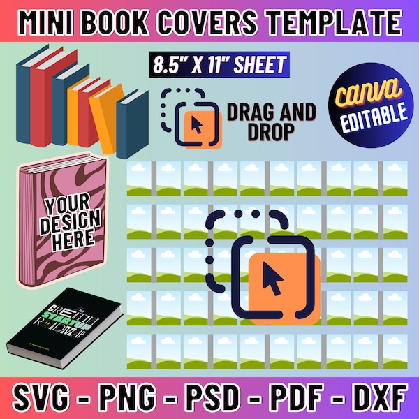 Mini Buchumschlag Vorlage, Miniaturbücher für Dekor, kleines Buch DIY, TBR Buch, Bücher für Gläser, benutzerdefinierte Minibücher, druckbar, Canva bearbeitbar