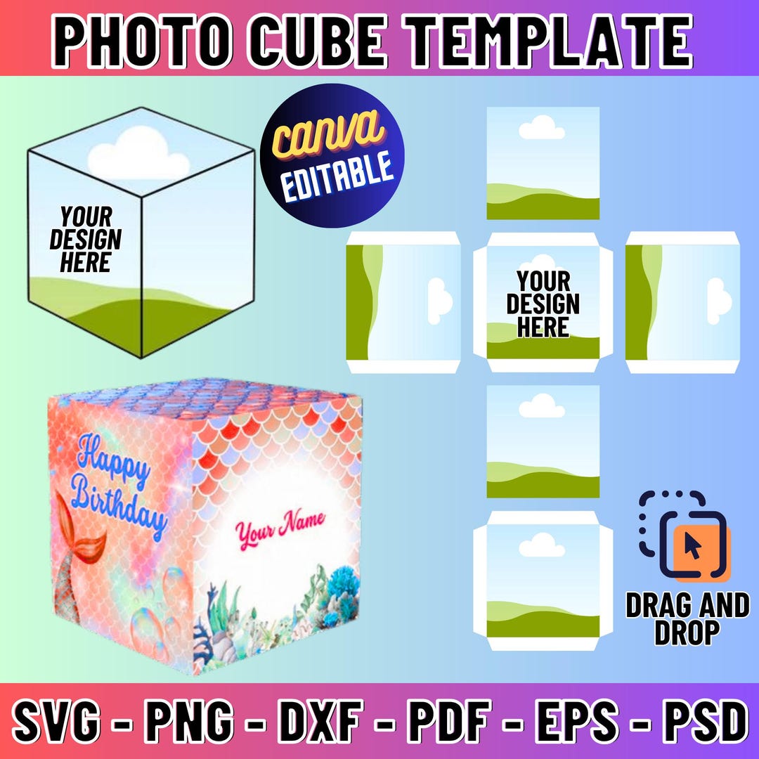 Photo Cube Template, Custom Photo Cube Box, Photo Box Template, 3D Cube ...
