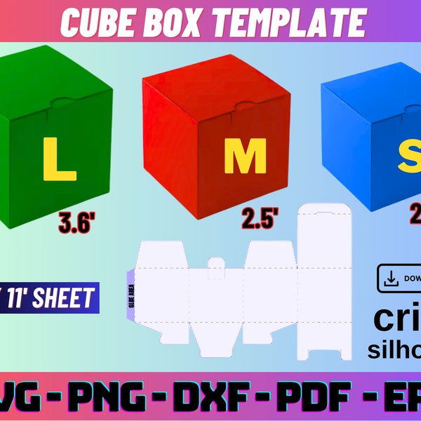Cube Box Template Bundle, Square Box Template Svg, Classic Box Template, Simple box, Storage box, box svg, party favors box, cube box svg