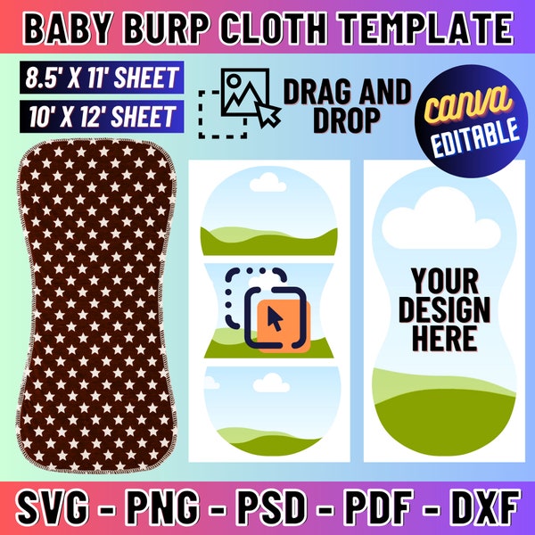 Baby Burp Cloth Template, Baby Burp Cloth for Sublimation, Baby Boy or Girl Burp Template, Burp Sublimation Design, svg, png, Canva Editable