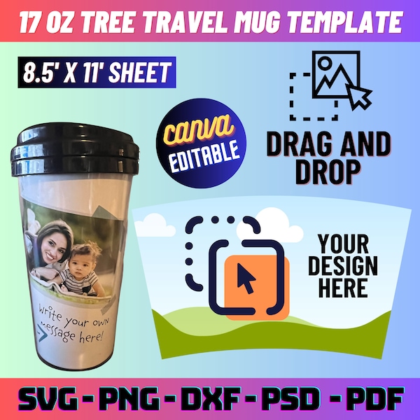 Travel Coffee Cup Sublimation Template, 17oz Dollar Tree Travel Mug Templat, Coffee Cup Full Wrap, Coffee Mug Template, svg, Canva Editable