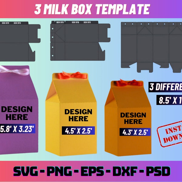 Milk Box Template Bundle, Milk Favor Box Svg, Milk Carbon Template, Box Svg, Favor Box Svg, Box Template Svg, Box Template Cut files