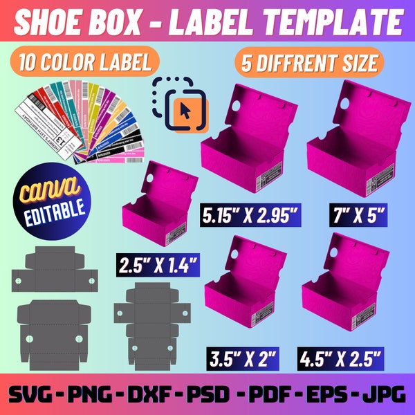 Shoe Box Template Bundle, Sneaker Box Template Bundle Svg, Shoe box label svg, Gift Box Svg, Party Favors box, Shoe box label template