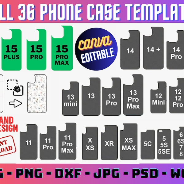 Phone Case Template Mega Bundle, iphone case template, iphone sublimation template, 15 pro max case template, iphone case svg