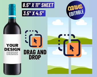 750ml Wine Label Template, Wine Bottle Labels, Wine Label Svg, Wine Bottle Tag, DIY Wine Sticker, Party Favor, Printable, Canva Editable