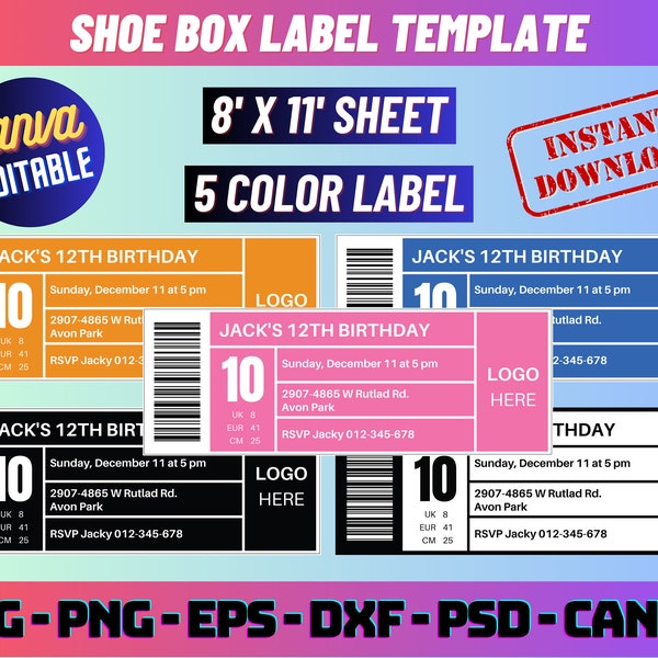 Shoe Box Label Template, Shoe Box Label Svg, Label Template svg, Label svg, Birthday box svg, Favor box label, Printable template