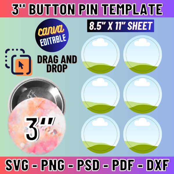 3" Button Pin Template, Button Pin Svg, Button Pin Blank, Sublimation Button Pin Template, Badge Circle Labels, Printable, Canva Editable