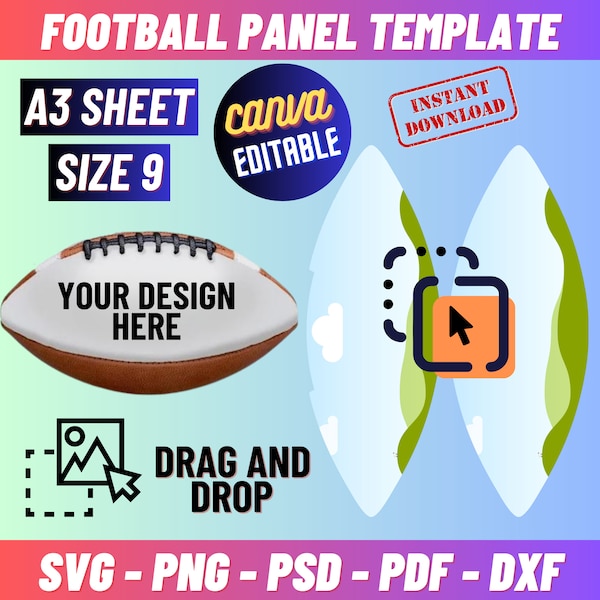 Football Panel Template, DIY Custom Photo Ball Wrap, Football Ball Leather Blank Template, Custom Football Panel Template, Canva Editable