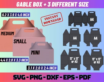 Gable Box 3 Template Bundle Svg, Box Svg, Gable Box Svg, Box template Svg, Gift box svg, box template Cut files, Gable box cricut svg