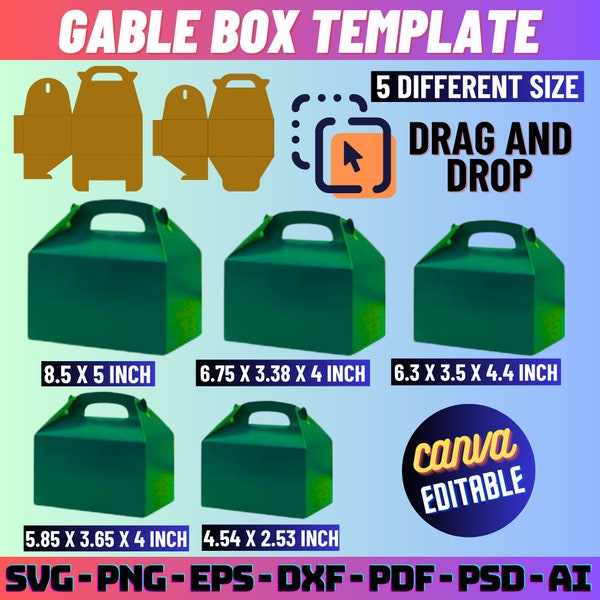 Gable Box 5 Template Bundle Svg, Box Svg, Gable Box Svg, Box template Svg, Gift box svg, box template Cut files, Gable box cricut svg