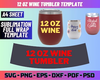 12 Oz Wine Tumbler Template, Wine Tumbler Sublimation, 12 oz wine tumbler Full Wrap Template, Wine Tumbler Template, Wine mug template