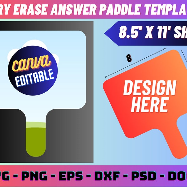 Dry Erase Answer Paddle Template, Paddle Board Template, Fan Template, Graduation Notes Template, Wrapper, Label, Canva, Cricut, Sublimation