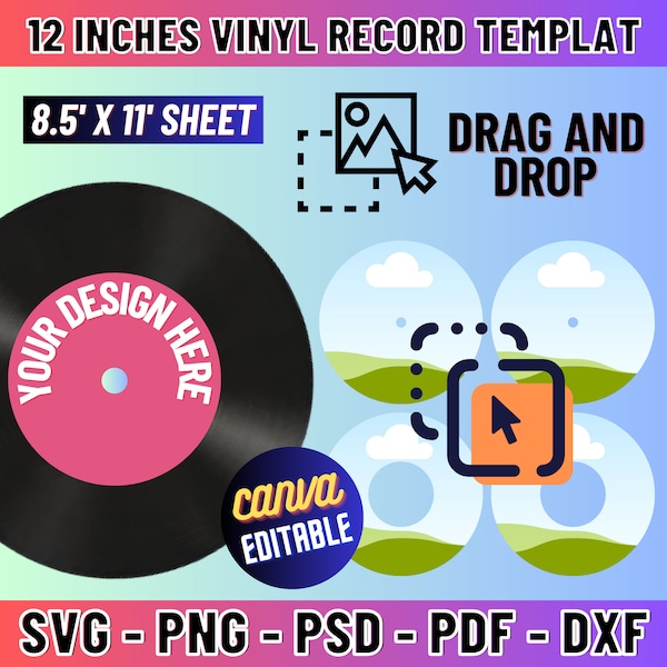12 Inches Vinyl Record Template, Vinyl Record Label Template, Record Label Sticker Template, Custom Vinyl Record Template, Canva Editable