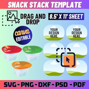 Snack Stack Chip Topper Label Template, SVG, DXF, Canva, Ms Word Docx, Png, Psd, 8.5"x11" sheet, Printable