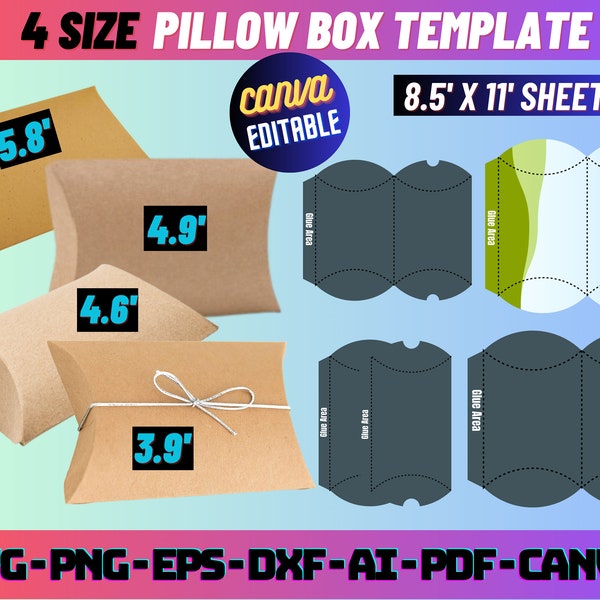 Pillow Box Template Svg Bundle, Pillow Boxes Svg, Favor box template, box template svg, Gift Box template, svg file for cricut