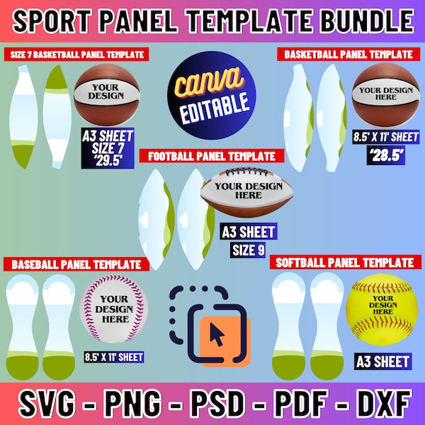 Size 7 Basketball Panel Template, Football Panel Template, Baseball Panel Template, Softball Panel Template, Basketball Panel Template