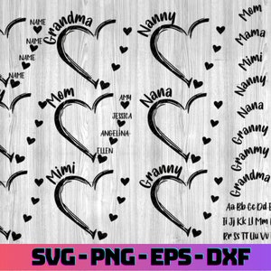 Custom Heart Grandkid Name Svg / Personalized Mama Cricut Design Vector Bundle / Mother Mimi Clipart Silhouette / Png T-Shirt / Cut Plotter