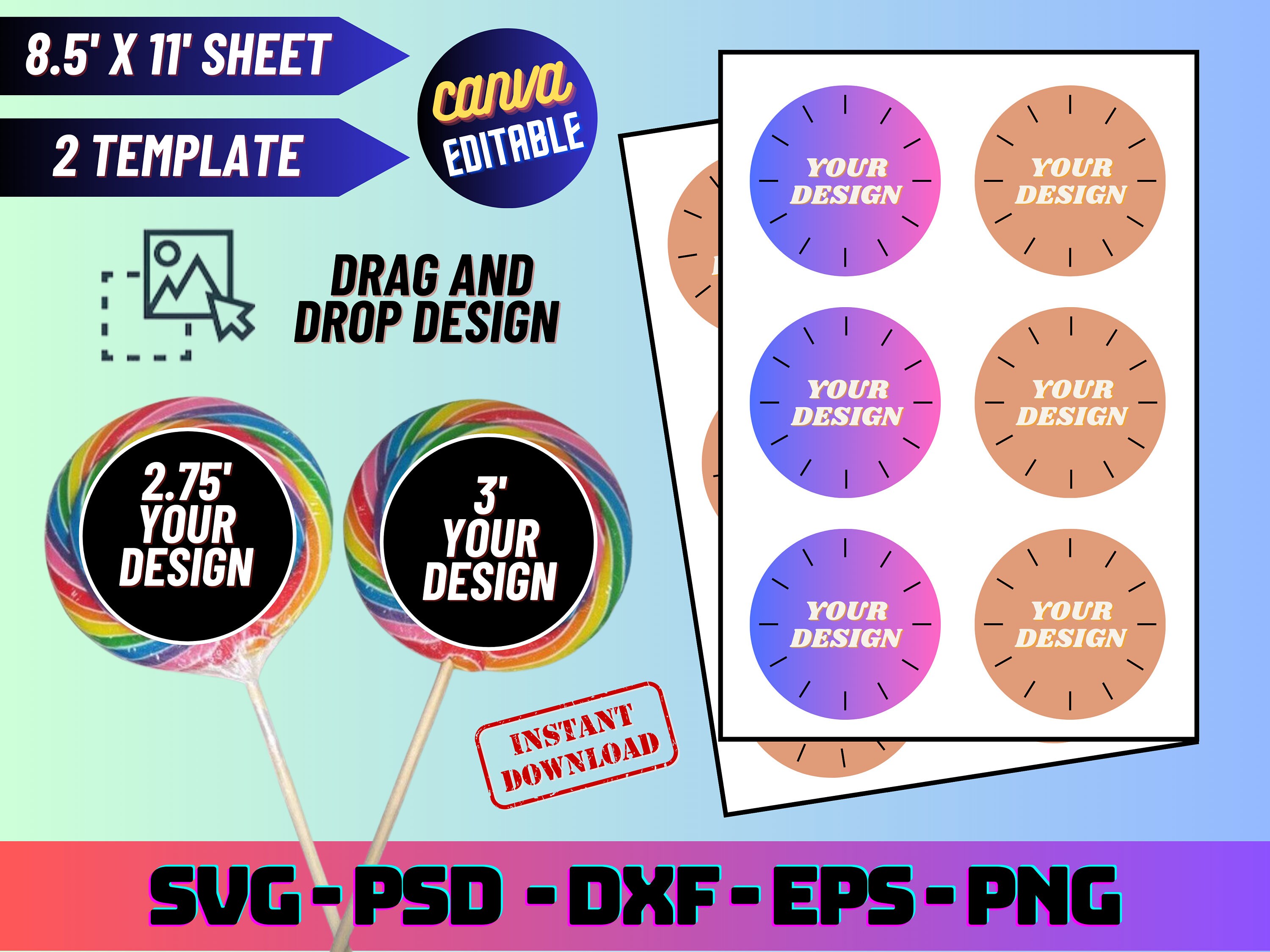 Lollipop Label Template Lollipop Sticker Template Svg 2.74 - Etsy
