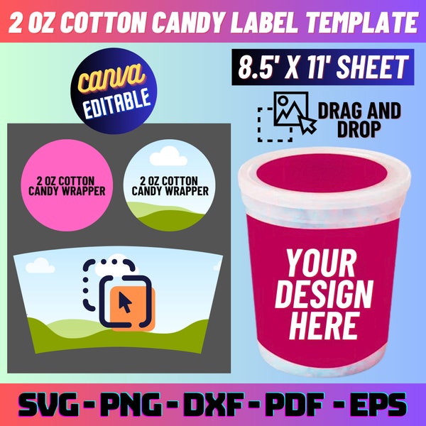 2oz Cotton Candy Label Template, Cotton Candy Tub Wrapper Template, Cotton Candy Label, cotton candy sticker, Cotton Candy Svg