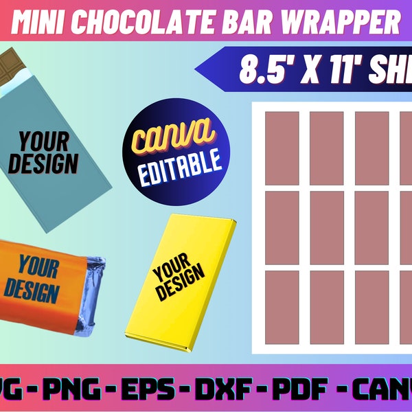 Mini Chocolate Wrapper Template, Candy Bar Wrapper svg, Mini Candy Bar, Party Favor Template, Custom Chocolate