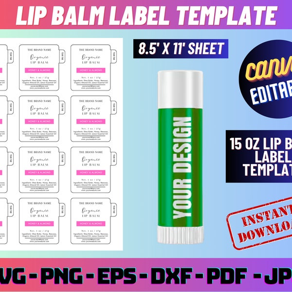 Lippenbalsam-Etikettenvorlage, Lippenbalsam-Etiketten, Lippenbalsam-Wrap-Verpackung, Canva-Lipgloss-Etikett, Lippenbalsam-rundes Etikett