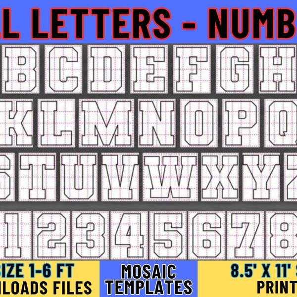 All Letters , Numbers Balloon Mosaic Template, 1-6ft All size Balloon Mosaic, Mosaic Alphabet, Mosaic Number
