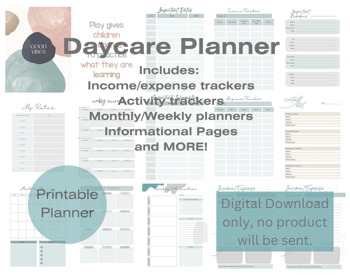 Daycare Planner Home Daycare Childcare Planner Etsy