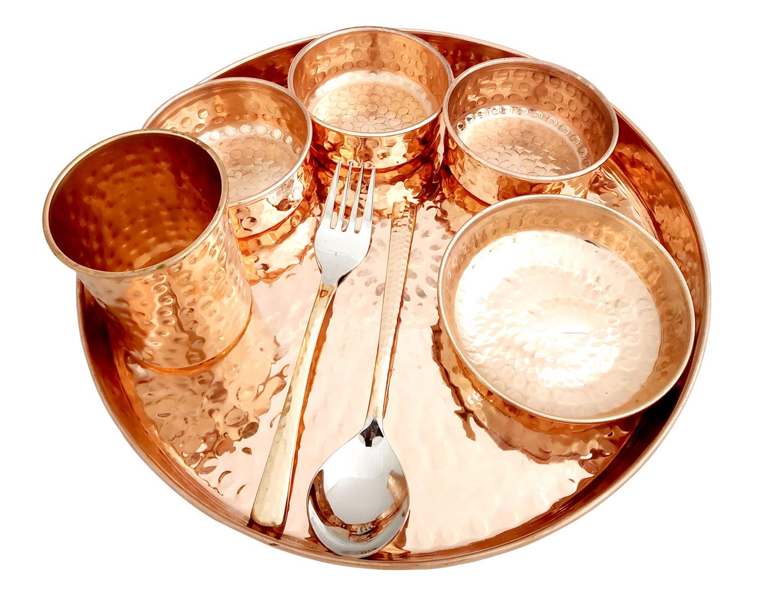 Indian Dinnerware Traditional Dinner Set of Thali Plate 8 Pcs Pure