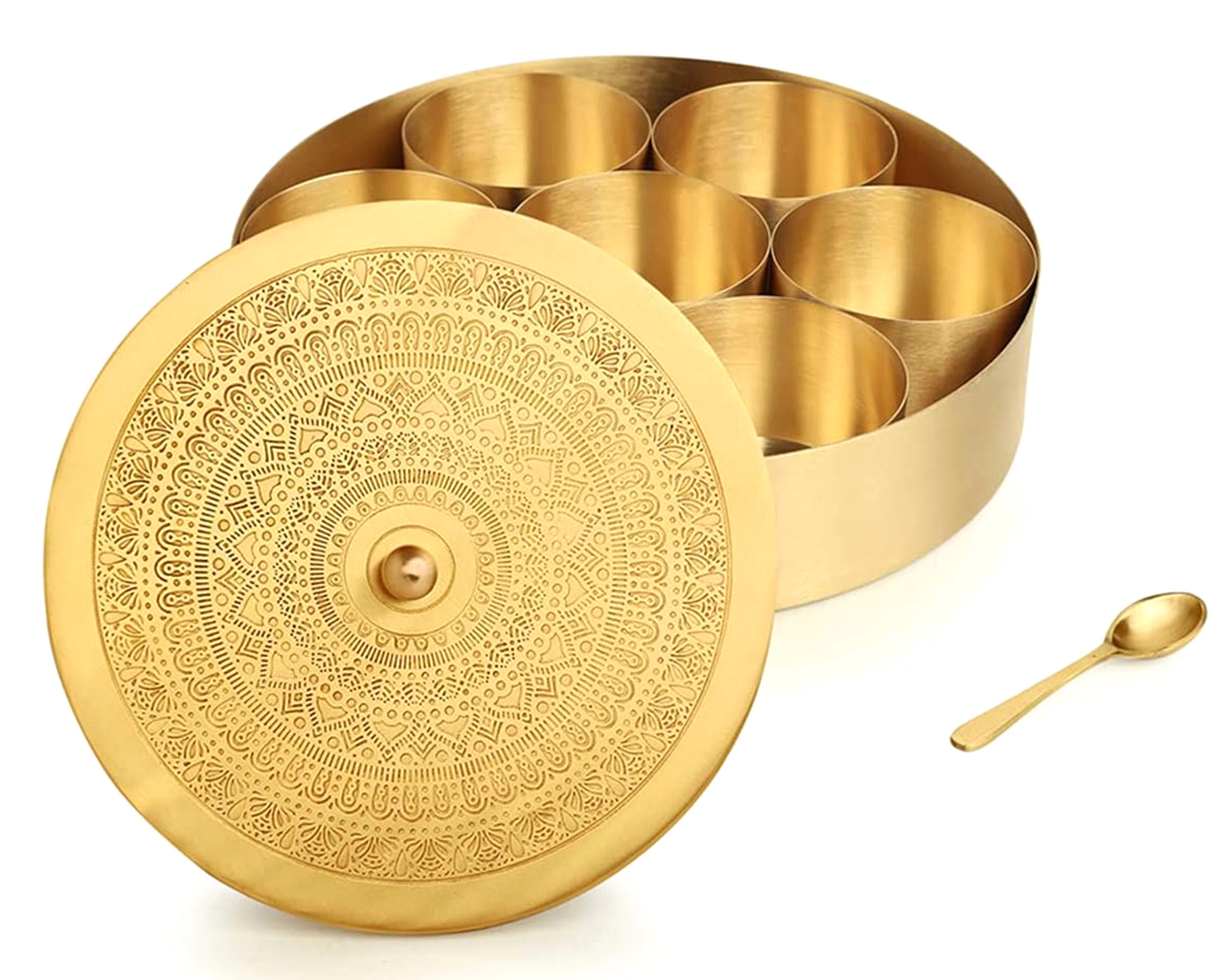 Quality Indian Spices Box Set for Storing Spices Handcrafted Spice Box for Kitchen in Brass
