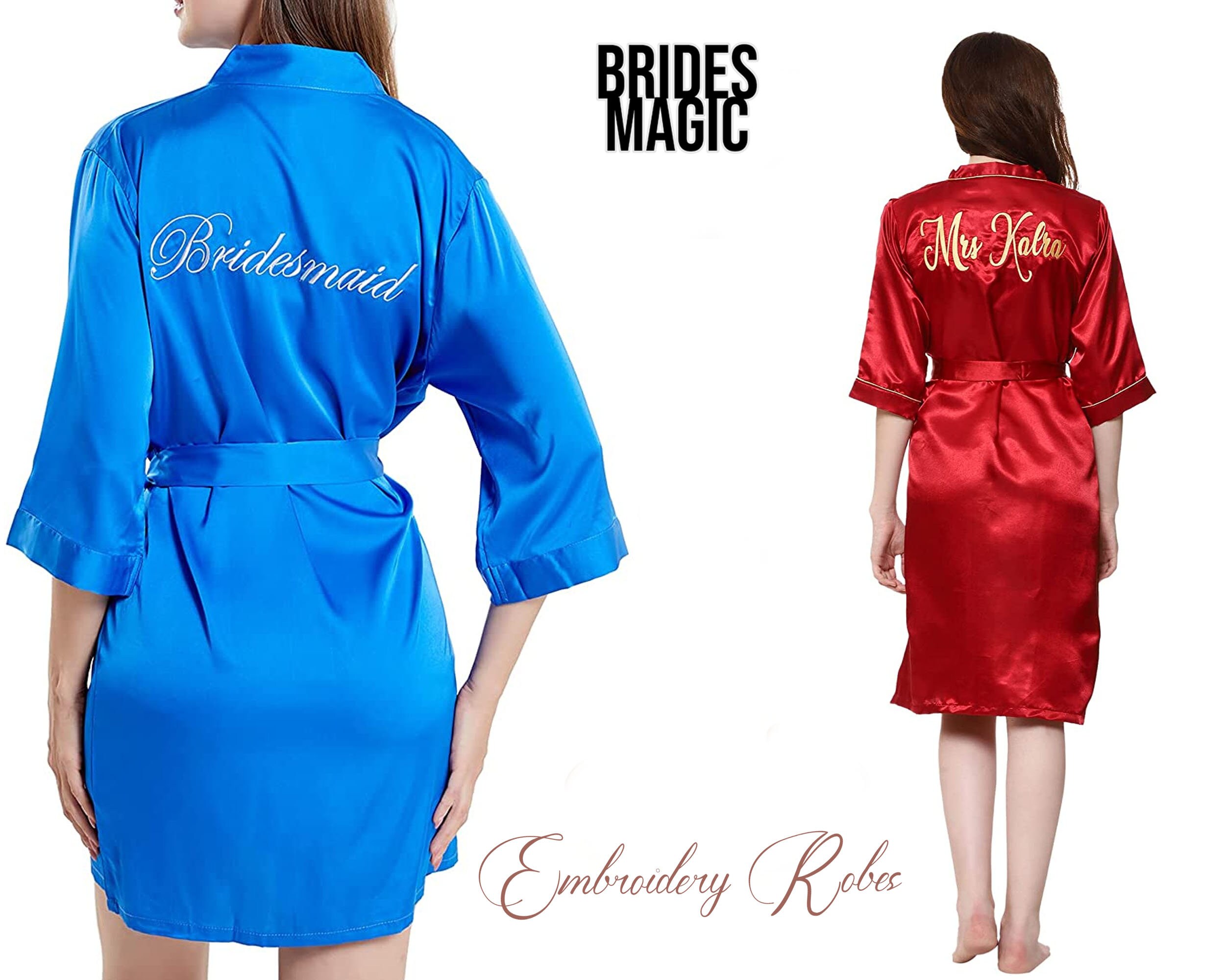Personalized Embroidered Robes Custom Satin Robes Customized Embroidery Robes Wedding Robes