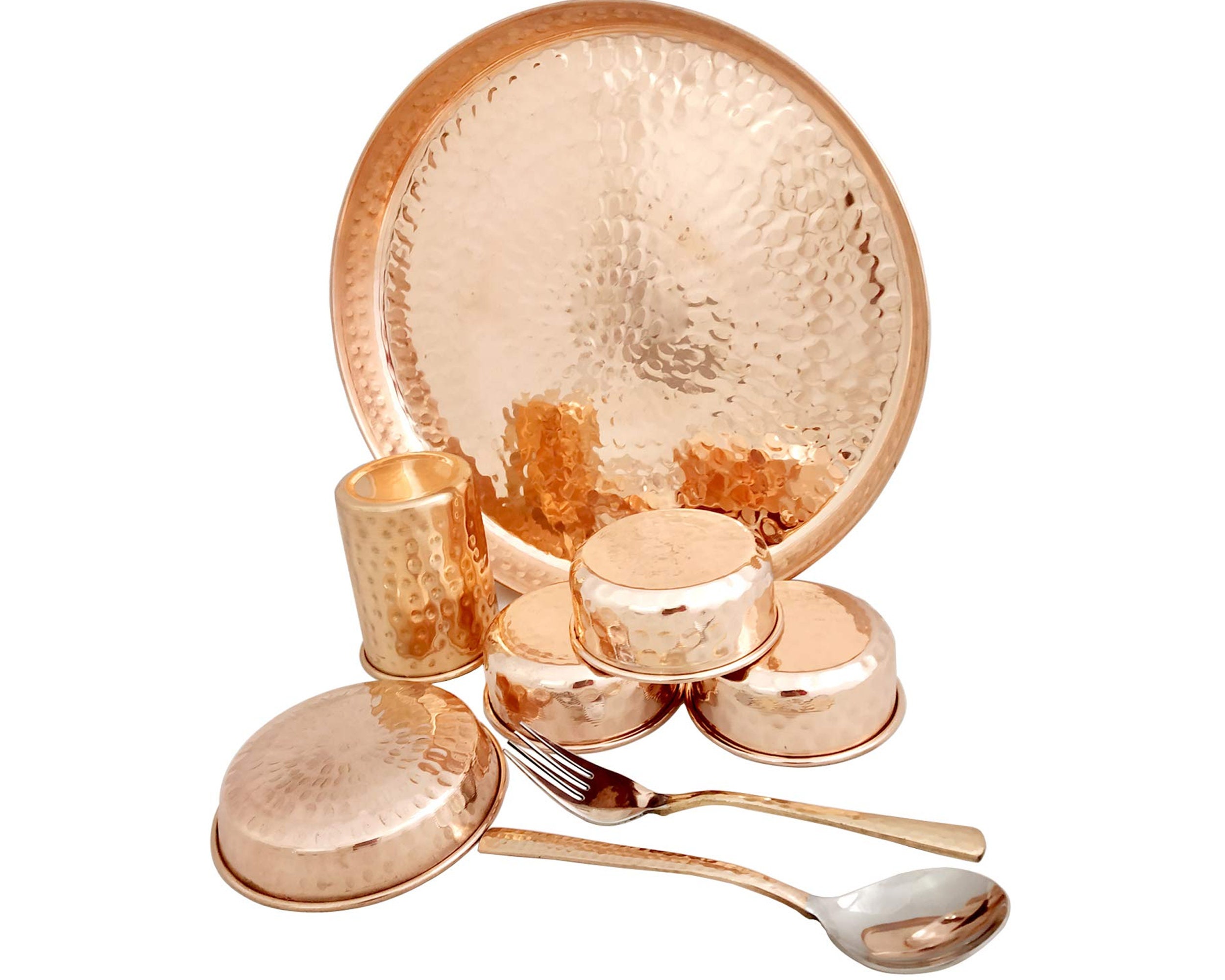 Indian Dinnerware Traditional Dinner Set of Thali Plate 8 Pcs Pure