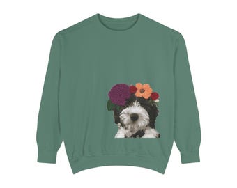 Floral Crown Puppy Sweatshirt | Dog Portrait Crewneck