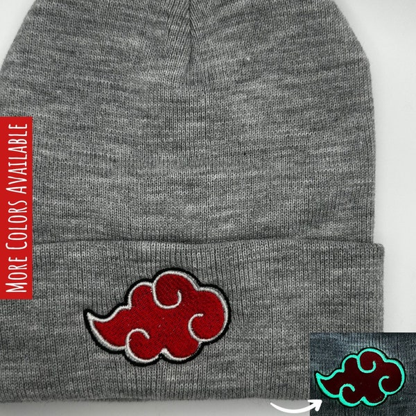 Akatsuki Cloud Embroidered Glow in the Dark Beanie, More Color Options, Anime Hat, Cosplay Apparel