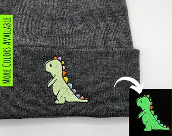 Dinosaur Embroidered Glow in the Dark Beanie, Colors Customizable, T-Rex Beanie