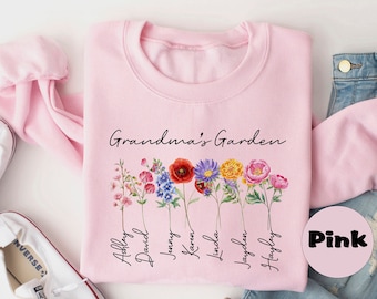 Custom Grandma's Garden Sweatshirt, Personalized Birthflower Hoodie, Gift For Flover Lover Grandma, Cute Mom's Garden Tee, Mother's Day Gift