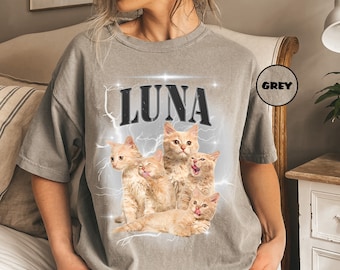 Custom Pet Photo Comfort Colors® Shirt, Personalized Name Cat T-shirt, Vintage Your Own Pet Picture Tee, Retro Dog Lovers Outfit, Pet Gifts