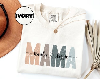 Personalized Mama Comfort Colors® Shirt, Custom Mom Life Outfit, Personalized Mom Shirt With Kids Names, Retro Mama Tshirt, Mothers Day Gift
