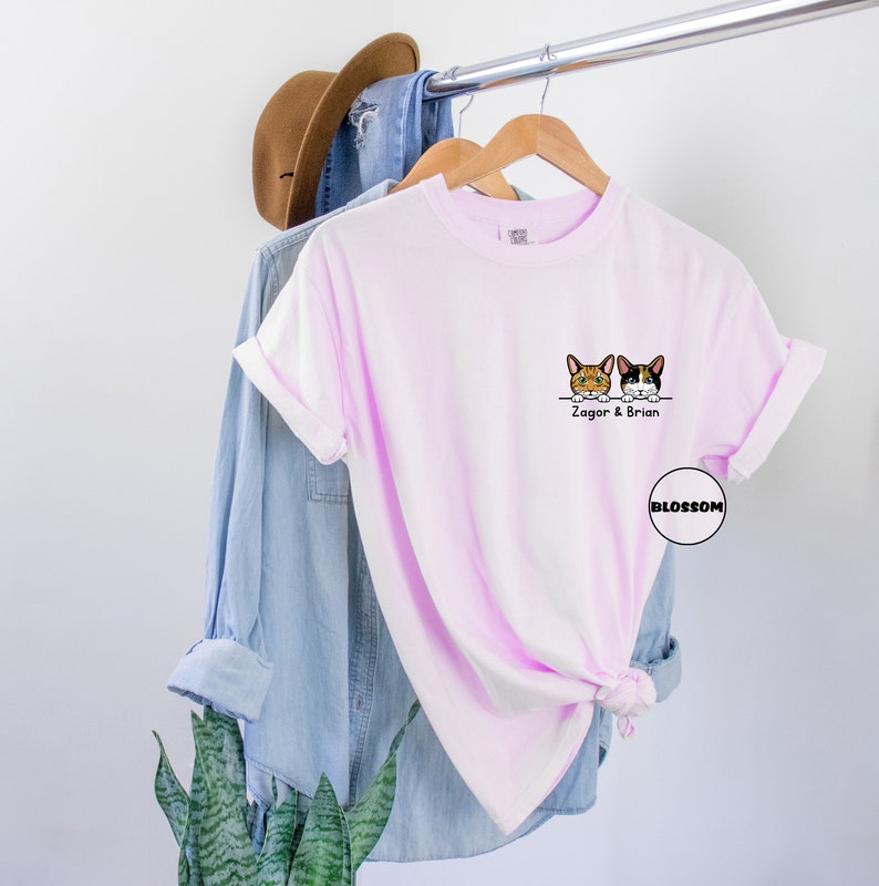 Custom Comfort Colors® Cat Pocket Shirt, Personalized Cat T-shirt, Cute Cat Lovers Outfit, Cat Mom Tee, Cat Dad Clothing, Mothers Day Gifts image 2