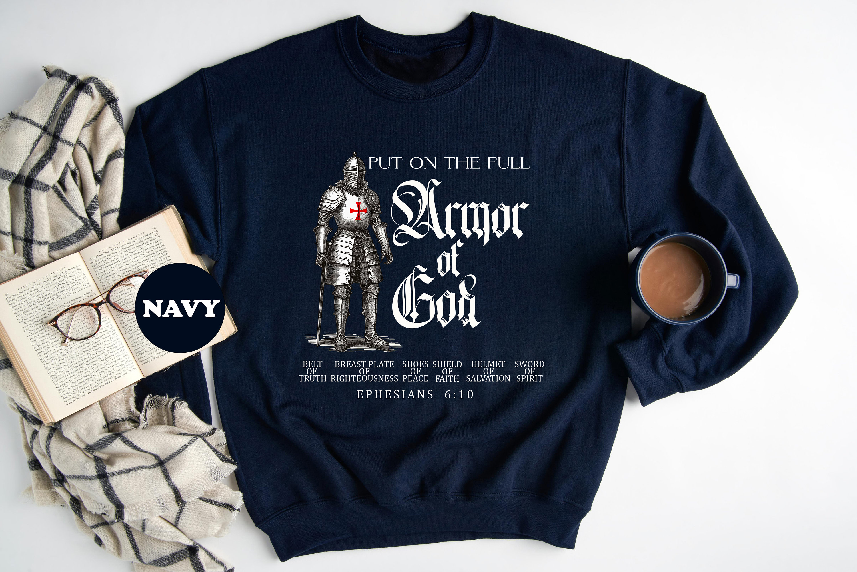Trek de volledige wapenrusting van God aan, christelijk sweatshirt, katholieke hoodie, outfit voor christelijk gezin en religieuze mannen, bijbelvers cadeau