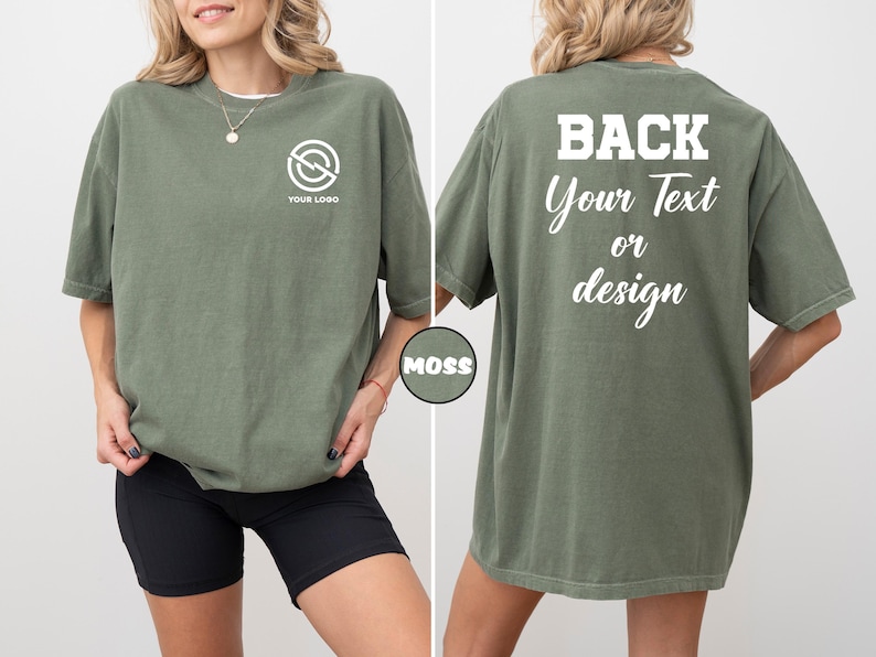 T-shirt met aangepast logo, gepersonaliseerde voor- en achterkant Comfort Colors®-shirt, T-shirt met aangepaste tekst, gepersonaliseerde zakelijke outfit, cadeau bedrijfslogo afbeelding 2